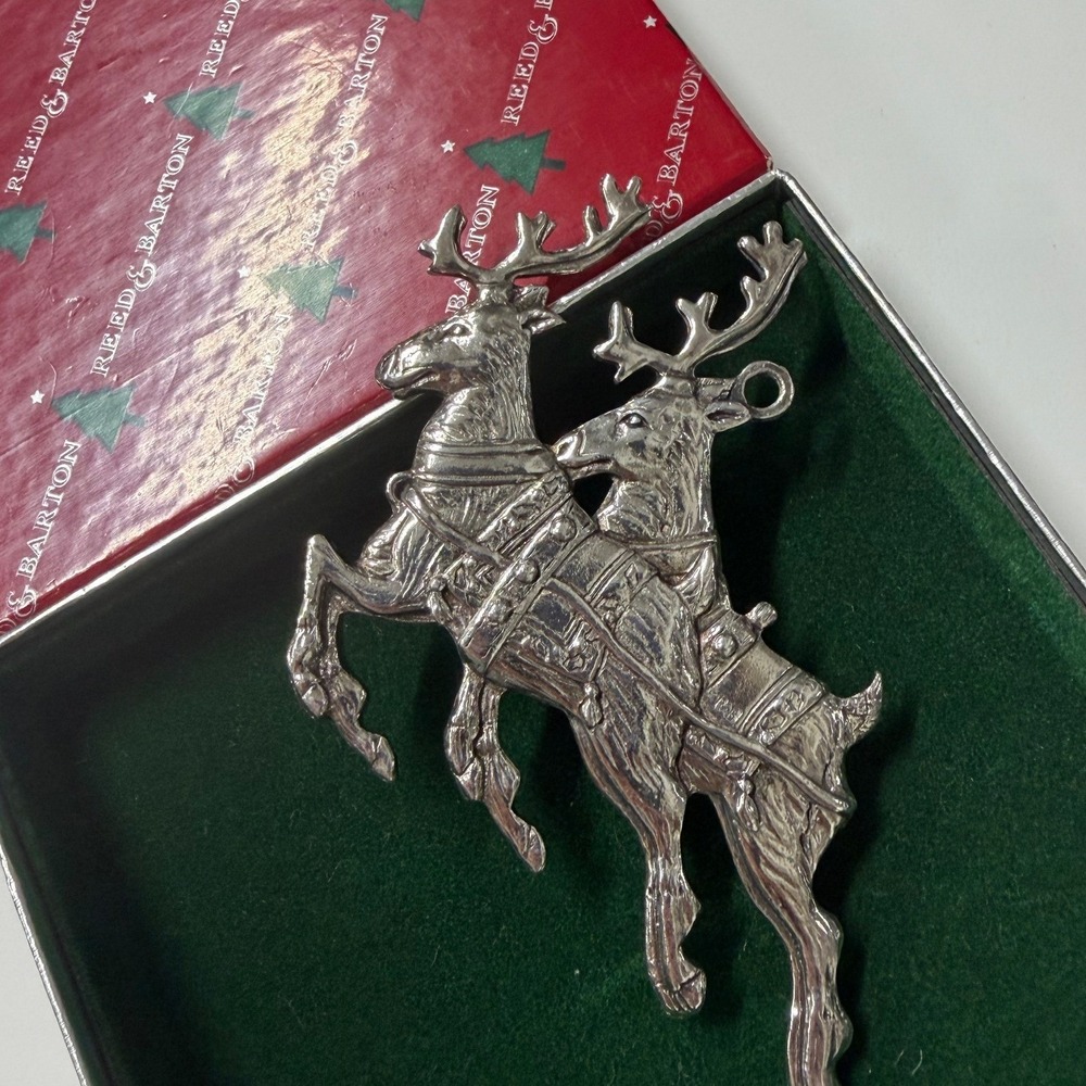 Reed & Barton Silver Plated Reindeer Christmas Ornament with Original Box